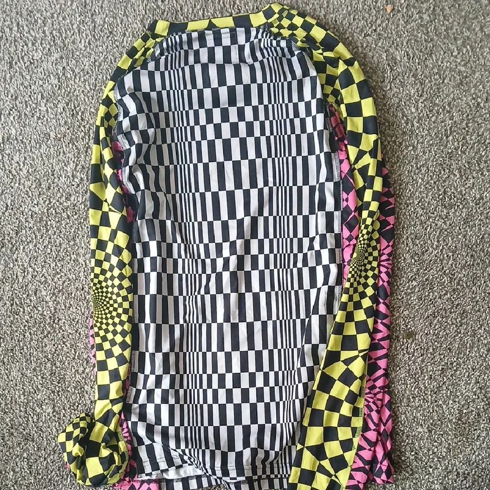 Adidas Jeremy Scott Checkered Long Sleeve Shirt - Yellow, Pink, Black - Picture 7 of 8
